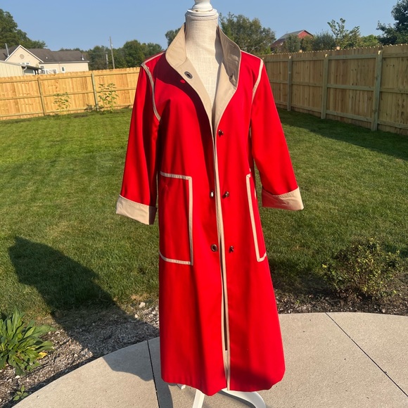Vintage 1986 Bonnie Cashin Russel Taylor Long Red and Tan Trench Coat Size 8/10 - Picture 7 of 16